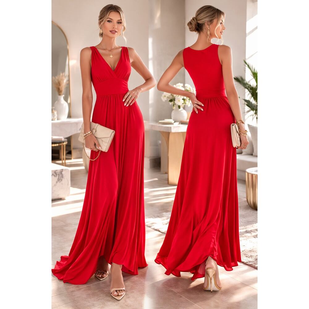 Loveappella Red Maxi Dress 95% Rayon 5% Spandex Size PSmall V-Neck Stretch NWOT